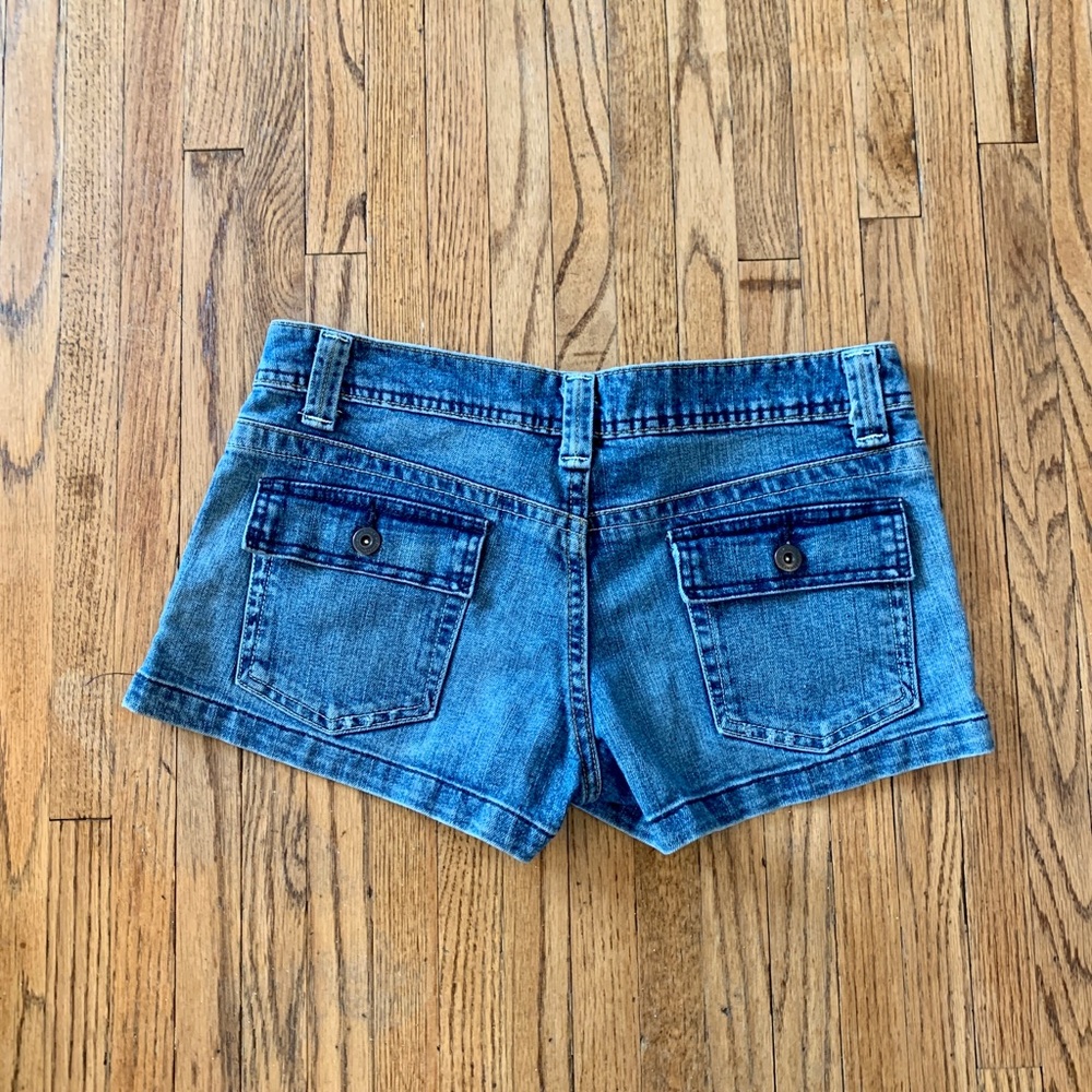 American Eagle Low Rise 8 Jean Shorts‎ Stretch Y2K Mini Denim Hot Pants Blue - Picture 10 of 11